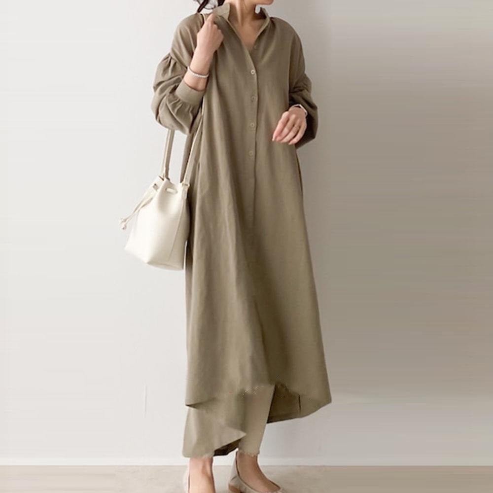 Fall new loose cotton and linen shirt dress