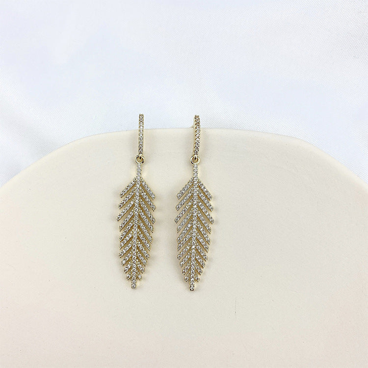 Leaf Earrings Women S925 Silver Needle Micro Inlaid Zircon Fashion Jewelry