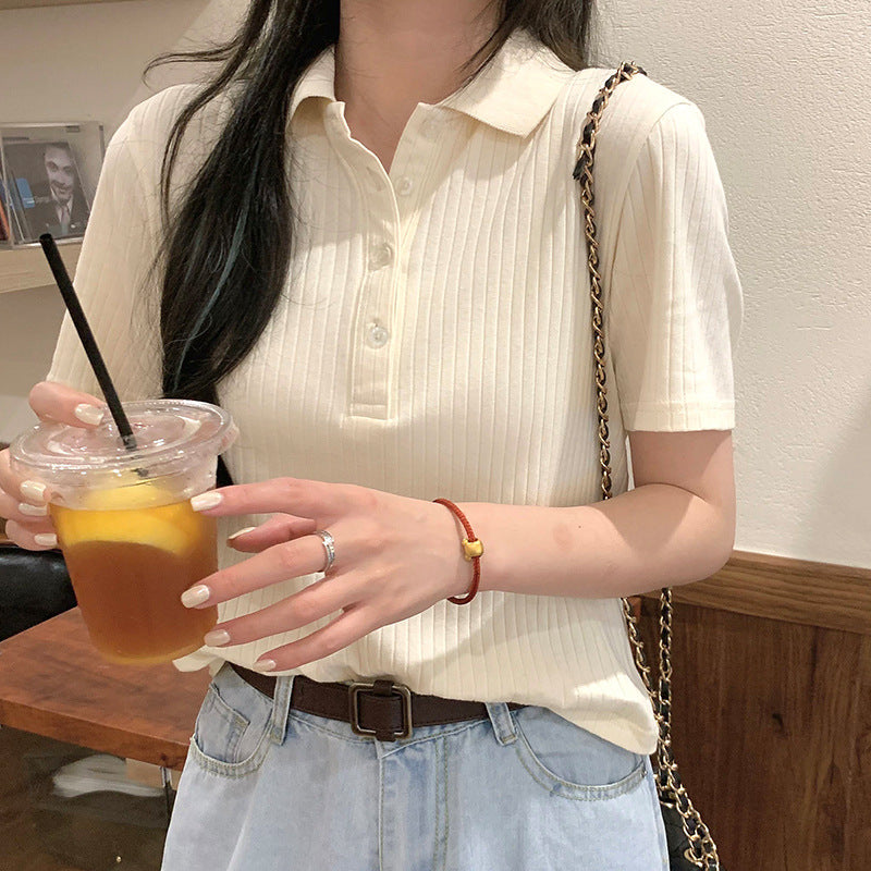 Retro Collar Pit Short-Seeved Women 2021 Loose Korean Style Ins Harajuku Style Sweater