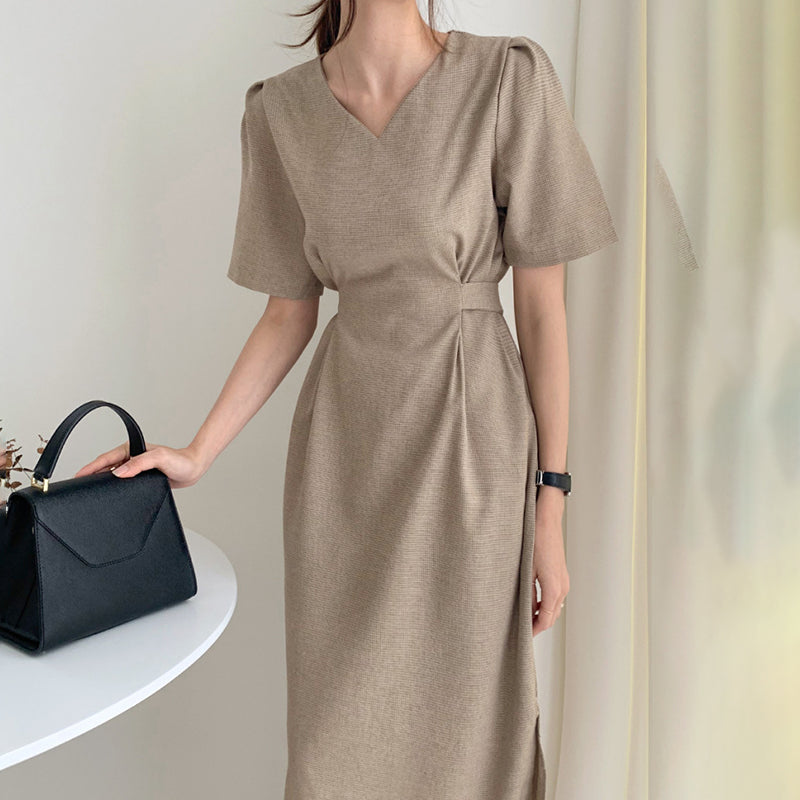 Slim Split Bubble Sleeve Dress For Women