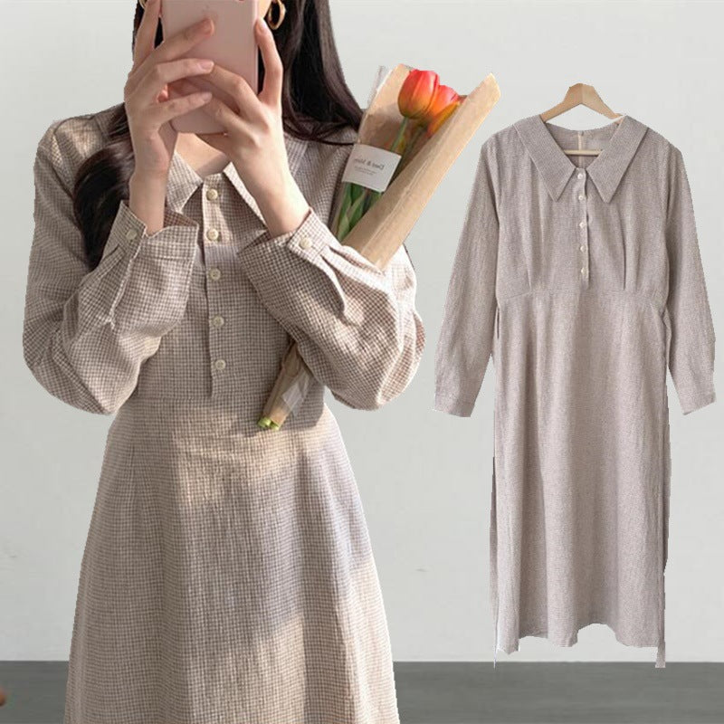 Korean Style Mid-Length Commuting Small Plaid Dress