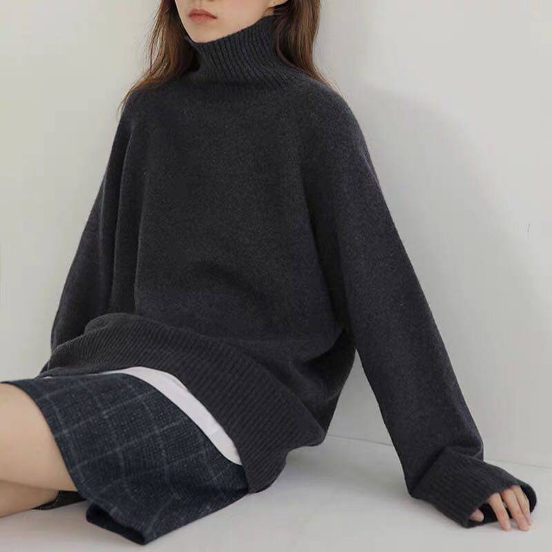 Korean Style Gray Lazy Turtleneck Sweater Women