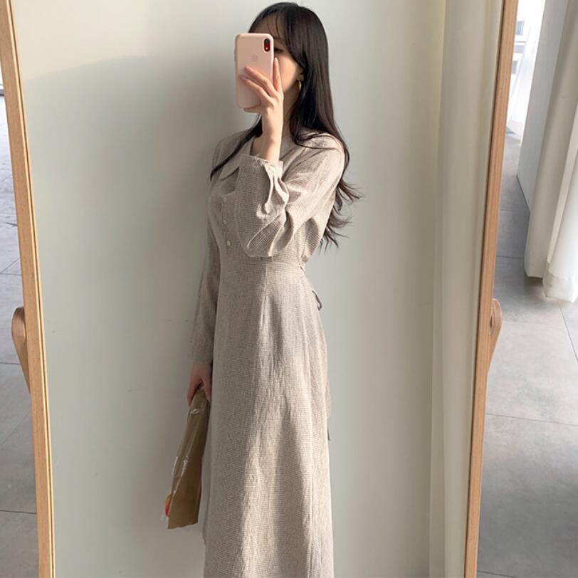 Korean Style Mid-Length Commuting Small Plaid Dress