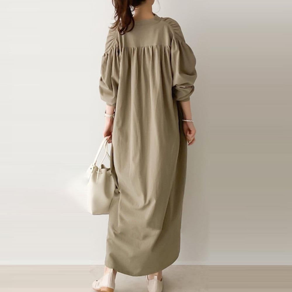 Fall new loose cotton and linen shirt dress