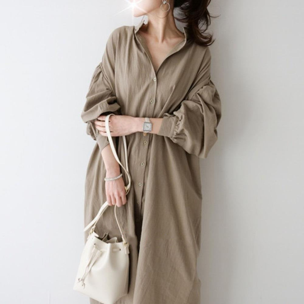 Fall new loose cotton and linen shirt dress