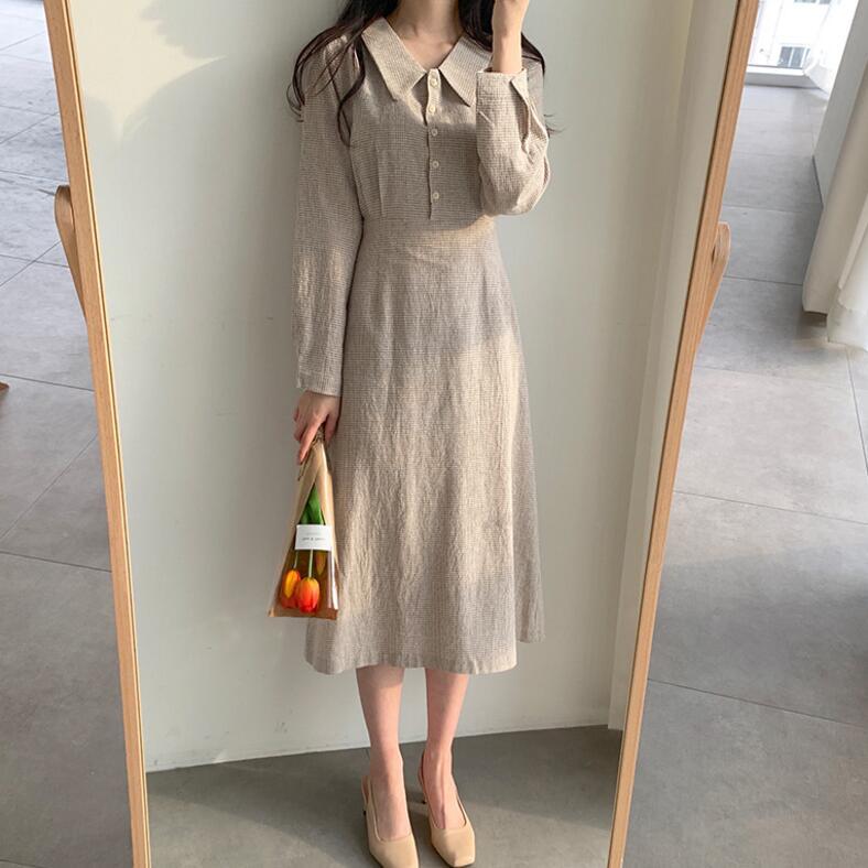 Korean Style Mid-Length Commuting Small Plaid Dress