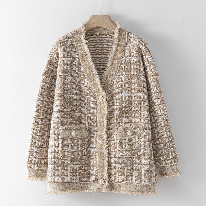 All-match Loose Small Plaid Top Women Knitted Ladies