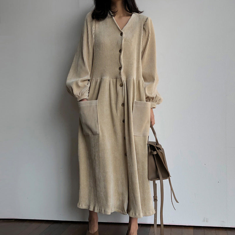 Single Breasted Lantern Sleeve Dress For Women