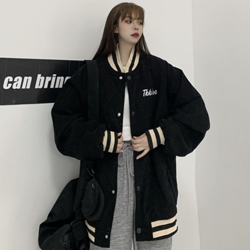 Korean Style Loose Retro Jacket Dark Harbor Style Baseball Uniform