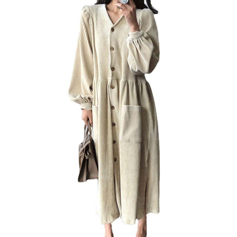 Single Breasted Lantern Sleeve Dress For Women