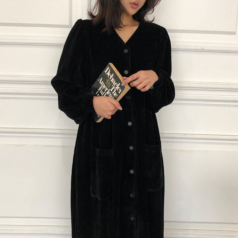 Single Breasted Lantern Sleeve Dress For Women