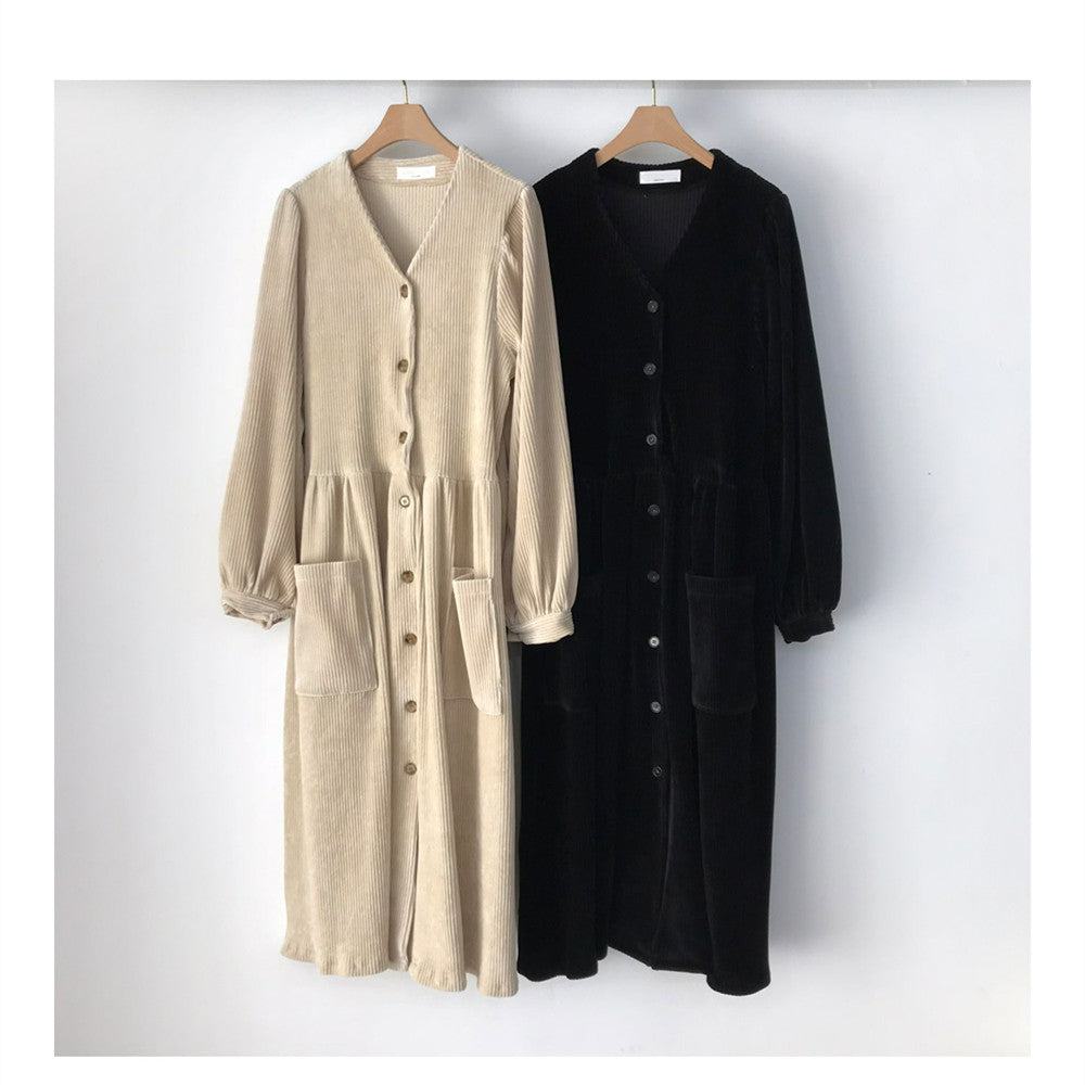 Single Breasted Lantern Sleeve Dress For Women