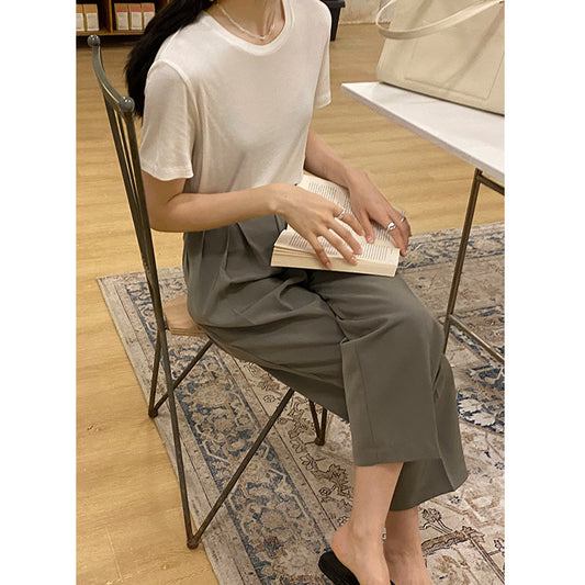 Casual Pants Women Korean Style High Waist Drape Women's Nine-point Pants Simple Straight-leg Pants