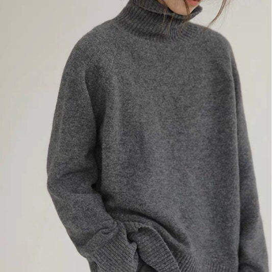 Korean Style Gray Lazy Turtleneck Sweater Women