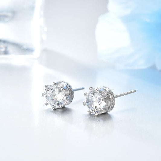 Korean Crown Stud Earrings Diamond Studded Wholesale Alloy Jewelry Zircon Earrings Women Allergy Silver Stud Earrings