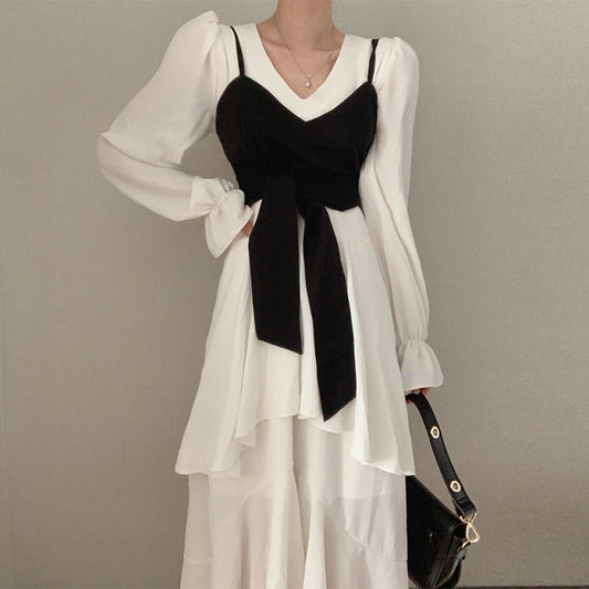 V-Neck Irregular Flare Sleeve Dress Women